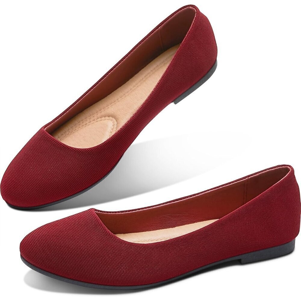 Obtaom Women Jujube Textile Rounded Toe Slip on Comfortable Ballet Flats Shoes